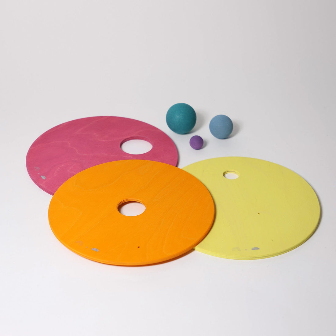 Grimm's x Stapelstein Set - Original Rainbow Complete Pastel Set of 8 + Grimm's Rolling Disc Set