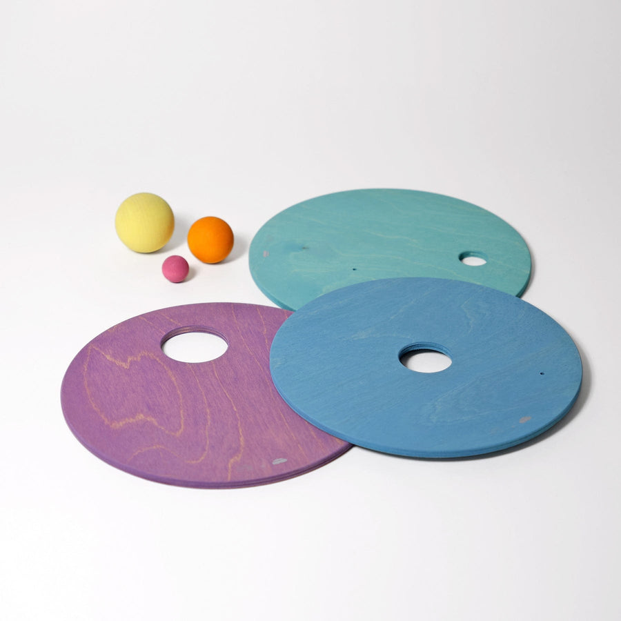 Grimm's x Stapelstein Set - Original Rainbow Complete Pastel Set of 8 + Grimm's Rolling Disc Set