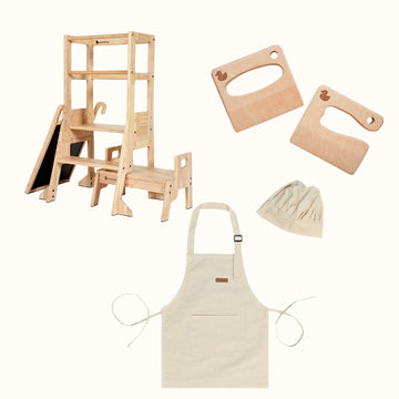The Full Mini Chef: My Duckling Solid Wood Adjustable Learning Tower 3in1 - Deluxe(Rectangle Stool Handle) set