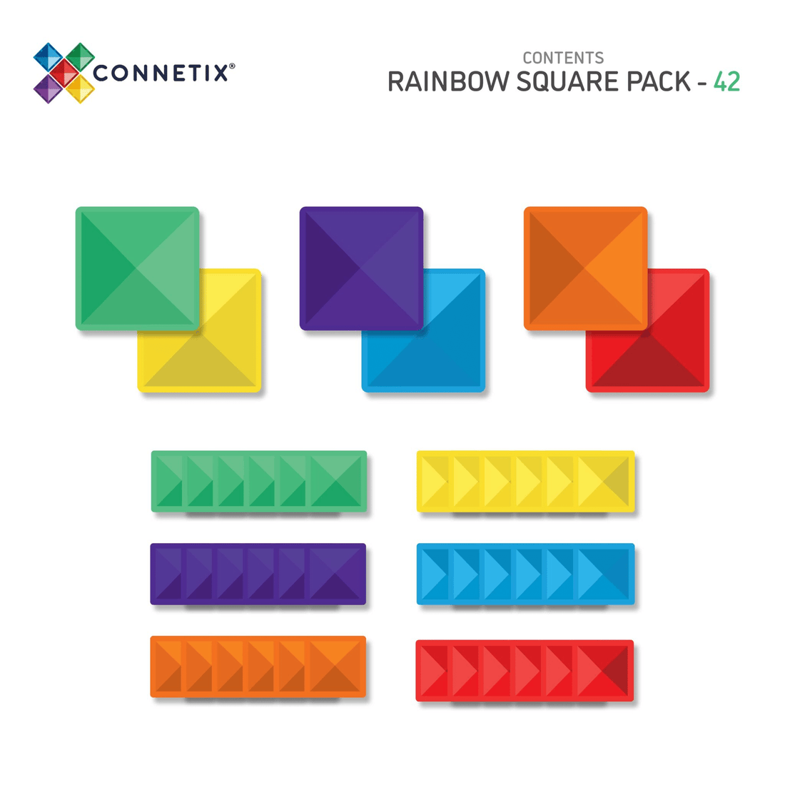 Connetix Tiles Rainbow Square Pack 42 Piece - NEW