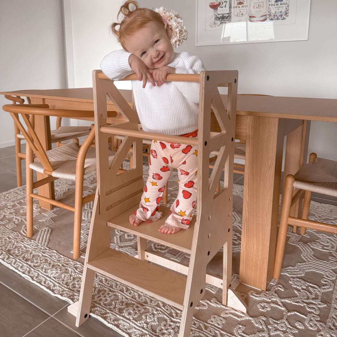 My Duckling JALA Deluxe Adjustable Learning Tower (Natural) - Flag with Rectangle Handle (Mid August Pre-Order)