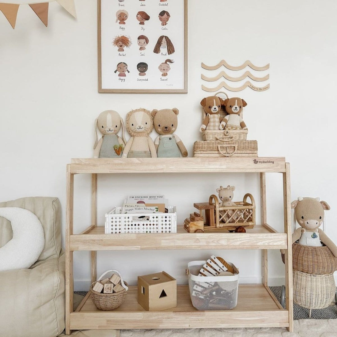 My Duckling Adjustable Solid Wood 3 Layer Storage Shelf