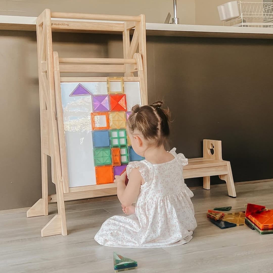 My Duckling New Deluxe Solid Wood Adjustable Learning Tower - Flag with Duck Stool Handle