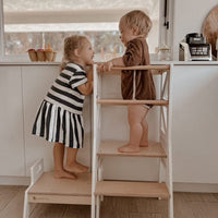 My Duckling JALA Deluxe Adjustable Learning Tower (White/Natural) - Flag with Rectangle Handle (Mid August Pre-Order)