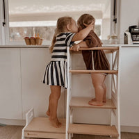 My Duckling JALA Deluxe Adjustable Learning Tower (White/Natural) - Flag with Rectangle Handle (Mid August Pre-Order)