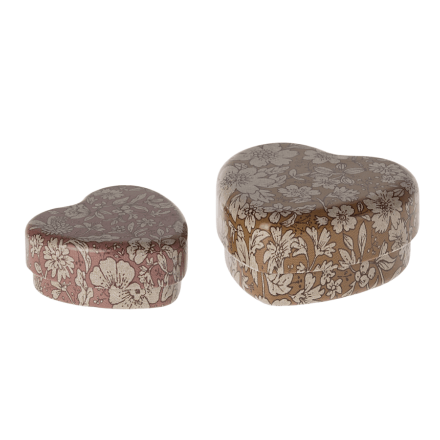 Maileg Metal Heart Box Set ocher-heather 2pk