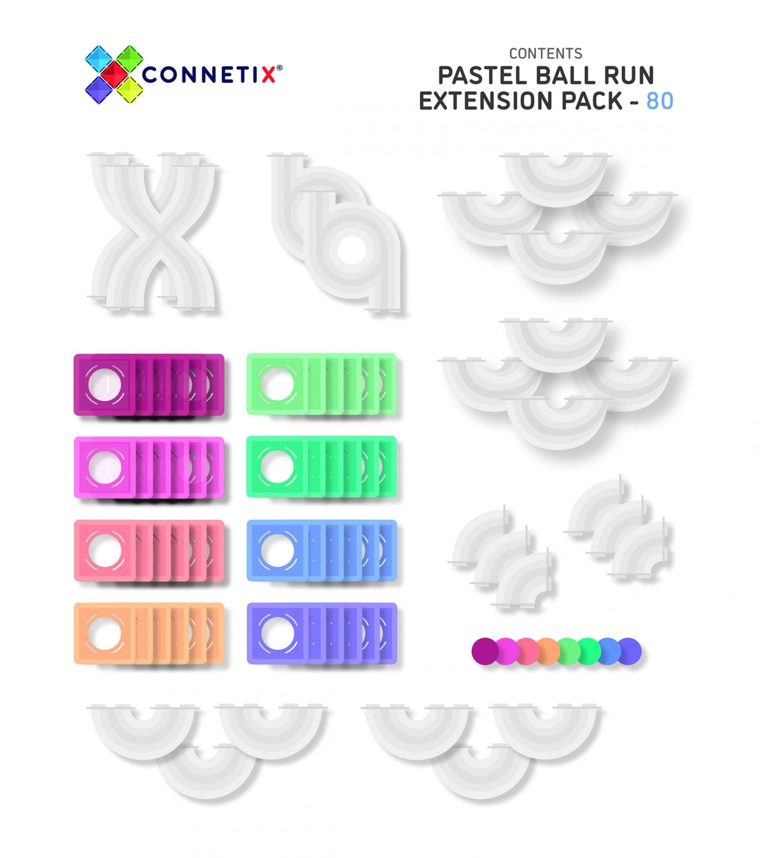 Connetix Tiles 80 Piece Pastel Ball Run Expansion Pack
