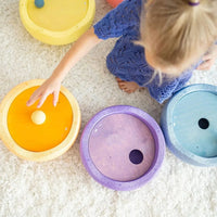 Grimm's x Stapelstein Set - Original Rainbow Complete Pastel Set of 8 + Grimm's Rolling Disc Set