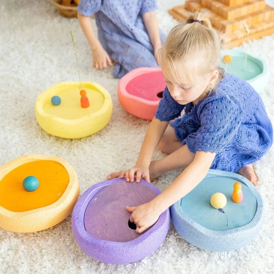 Grimm's x Stapelstein Set - Original Rainbow Complete Pastel Set of 8 + Grimm's Rolling Disc Set