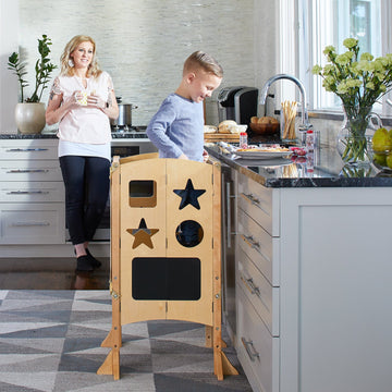 Guidecraft Classic Kitchen Helper Stool with 2 Keepers-Natural