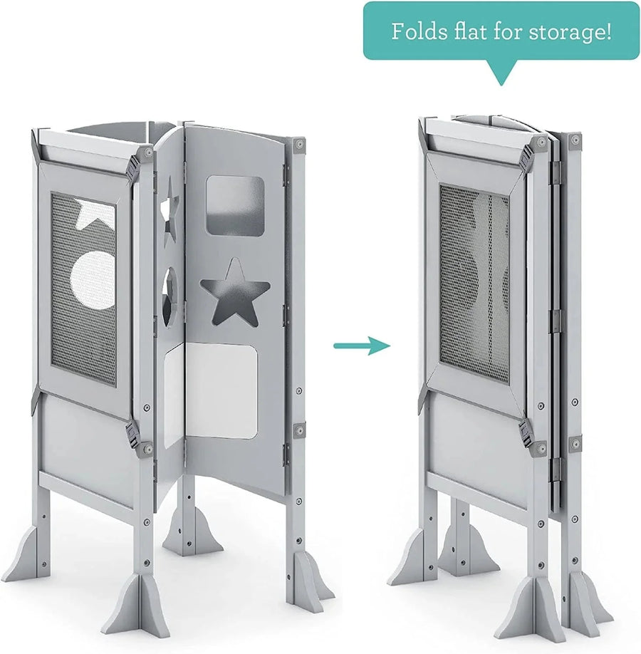 Guidecraft Classic Kitchen Helper Stool with 2 Keepers-Grey