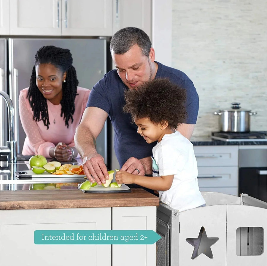 Guidecraft Classic Kitchen Helper Stool with 2 Keepers-Grey