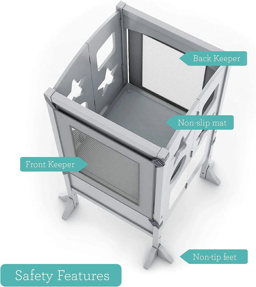 Guidecraft Classic Kitchen Helper Stool with 2 Keepers-Grey