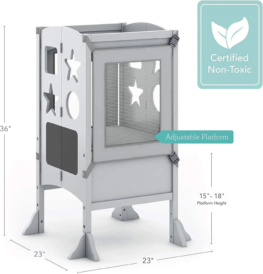 Guidecraft Classic Kitchen Helper Stool with 2 Keepers-Grey