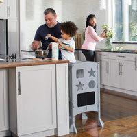 Guidecraft Classic Kitchen Helper Stool with 2 Keepers-Grey