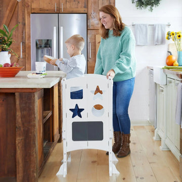 Guidecraft Classic Kitchen Helper Stool with 2 Keepers-White