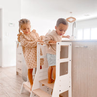 My Duckling Adjustable Learning Tower with Stool – White + Natural (Mid August Pre-Order)