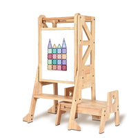My Duckling New Deluxe Solid Wood Adjustable Learning Tower - Flag with Duck Stool Handle