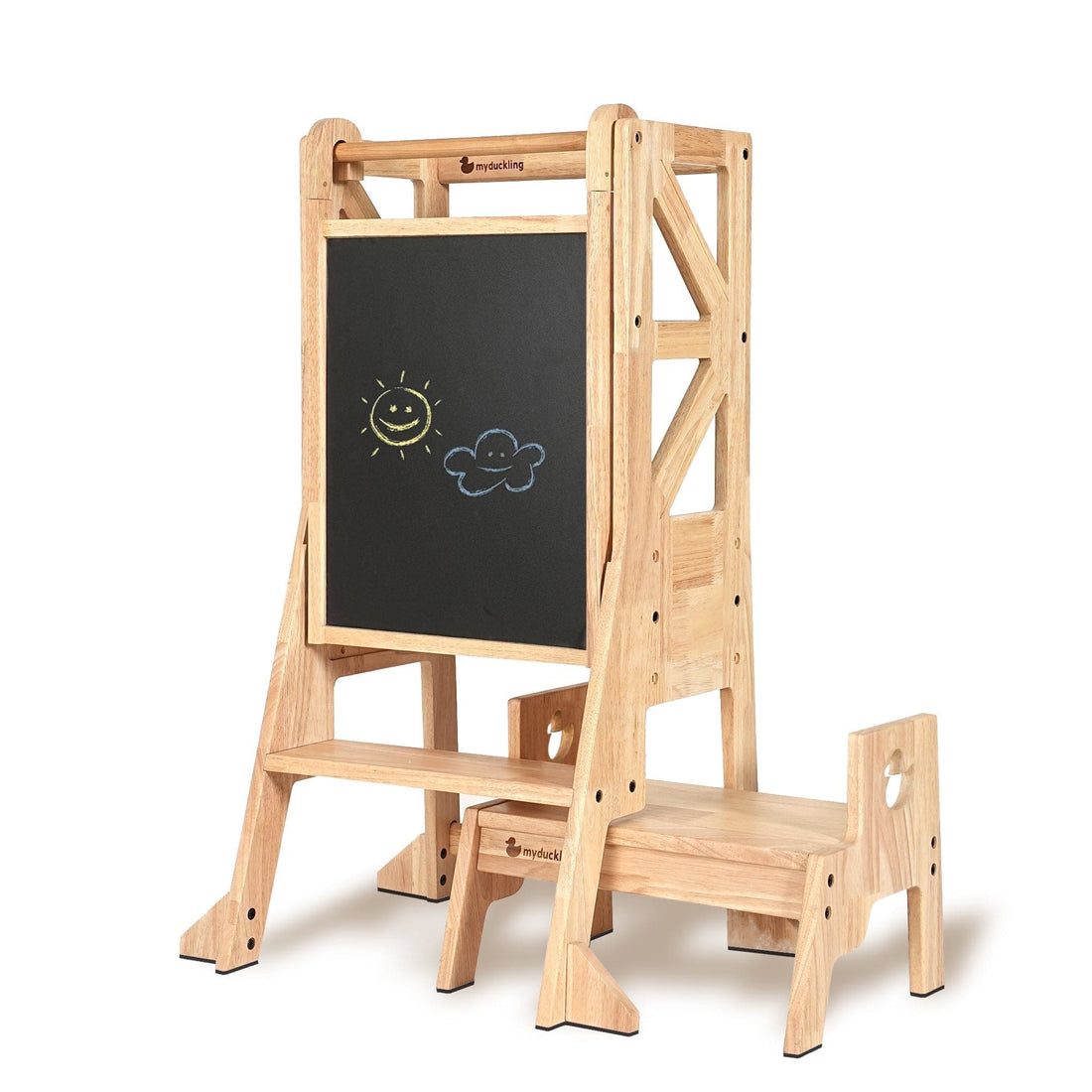 My Duckling New Deluxe Solid Wood Adjustable Learning Tower - Flag with Duck Stool Handle