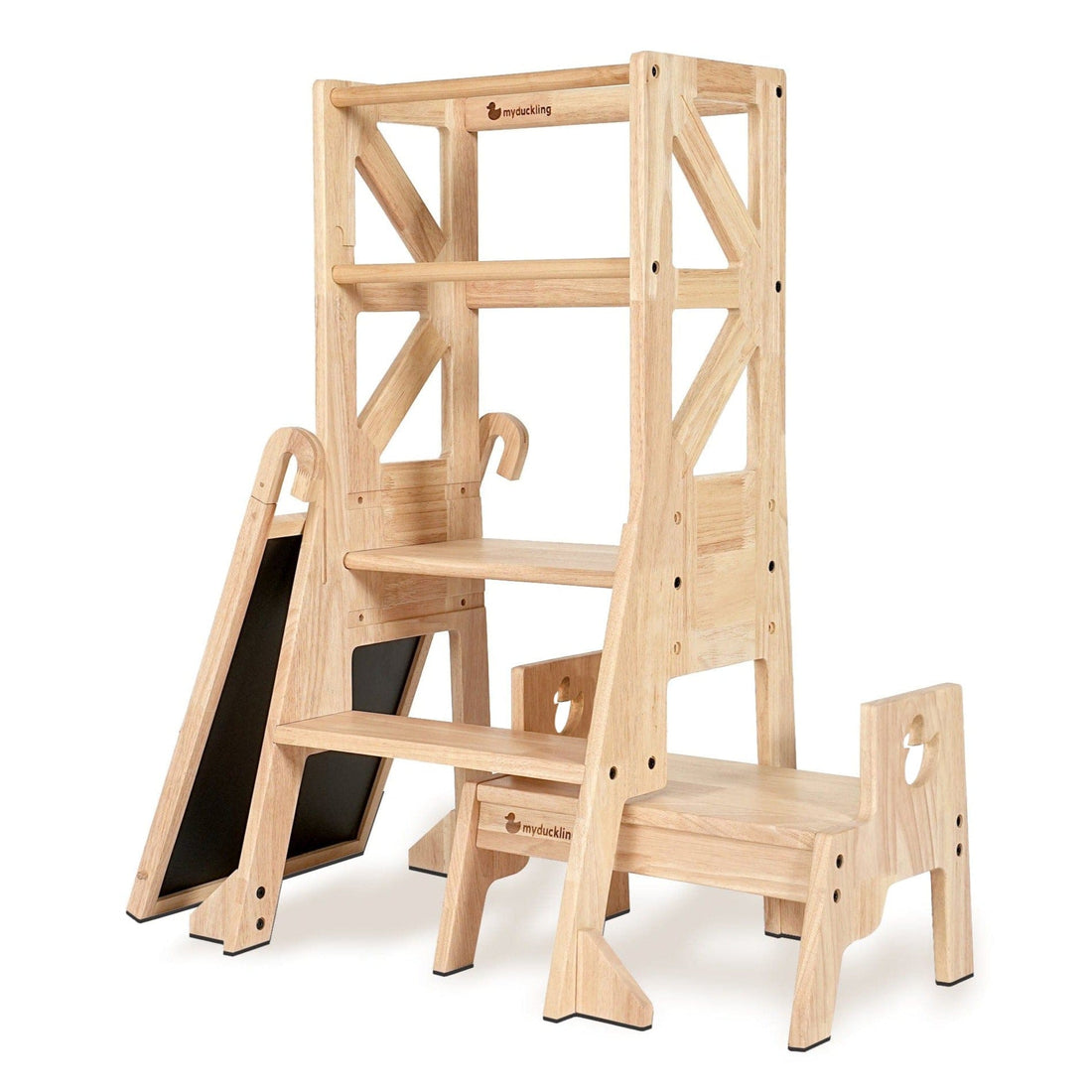 My Duckling New Deluxe Solid Wood Adjustable Learning Tower - Flag with Duck Stool Handle