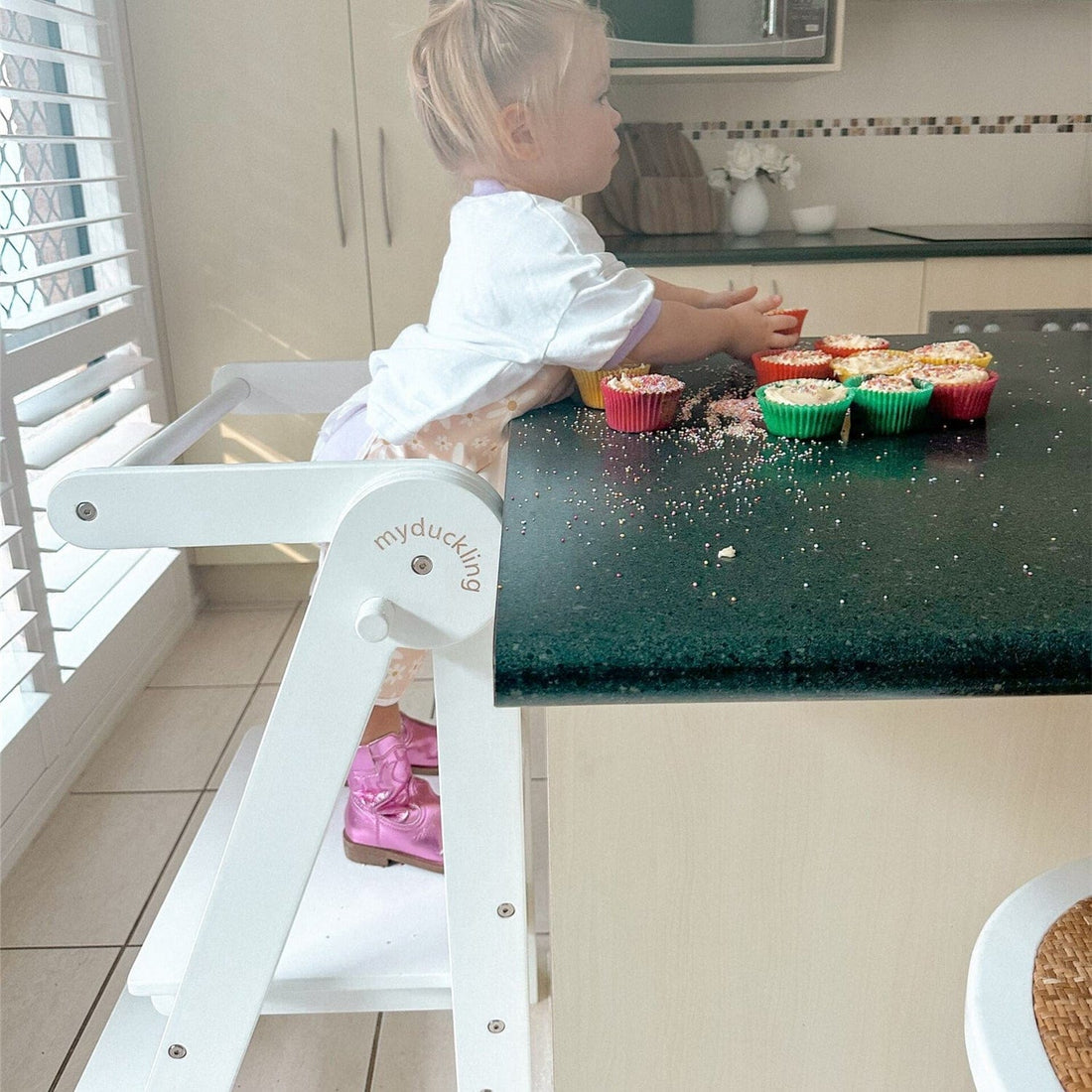 My Duckling Deluxe Folding Adjustable Learning Tower - White