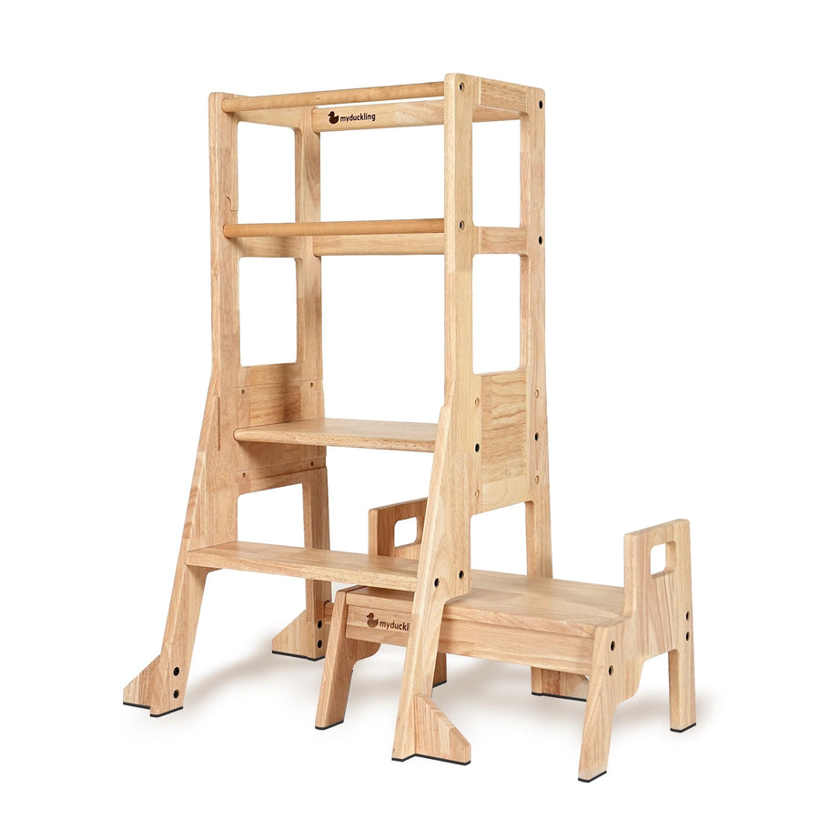 My Duckling Solid Wood Adjustable Learning Tower 3in1 - Deluxe(Rectangle Stool Handle)