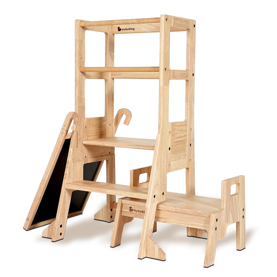 My Duckling Solid Wood Adjustable Learning Tower 3in1 - Deluxe(Rectangle Stool Handle)