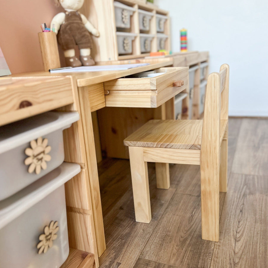 My Duckling Kids Study Table and Chair Set in Pinewood