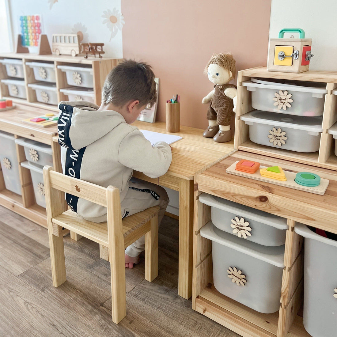 My Duckling Kids Study Table and Chair Set in Pinewood