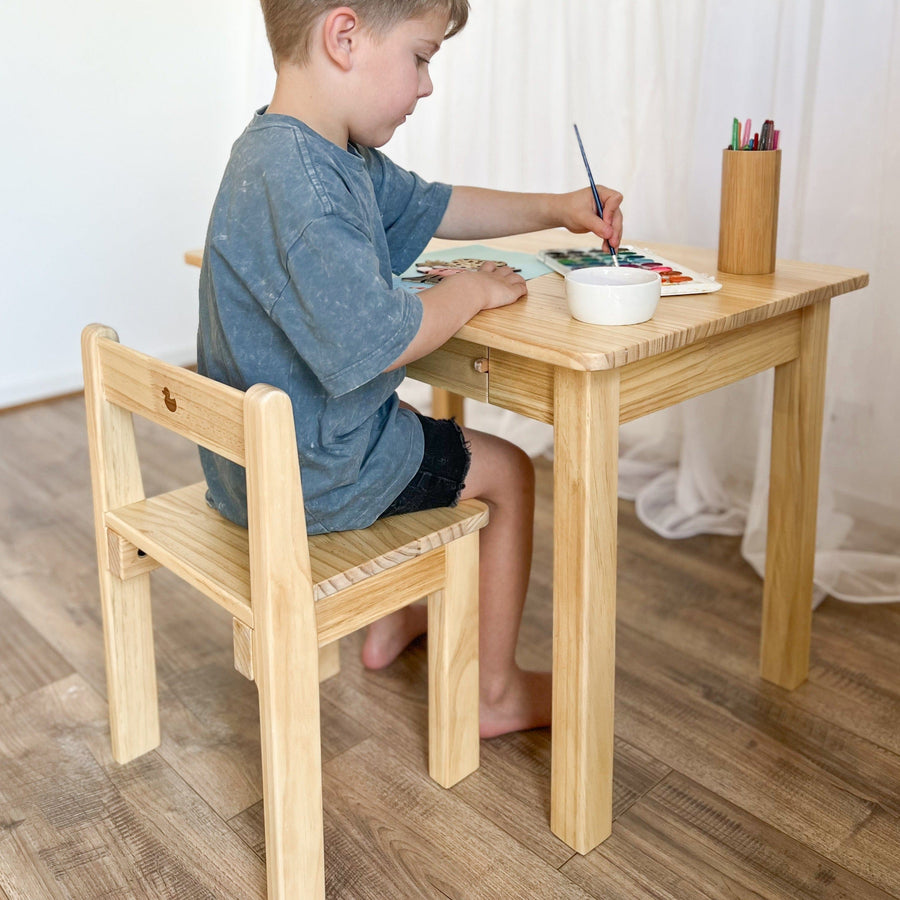 My Duckling Kids Study Table and Chair Set in Pinewood