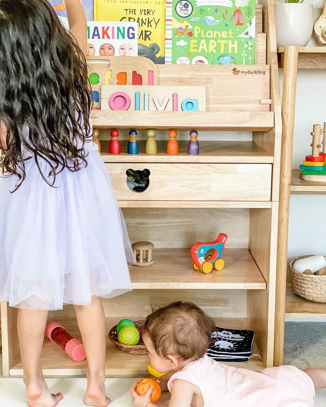 My Duckling Solid Wood 2in1 Display Bookcase (Bear)