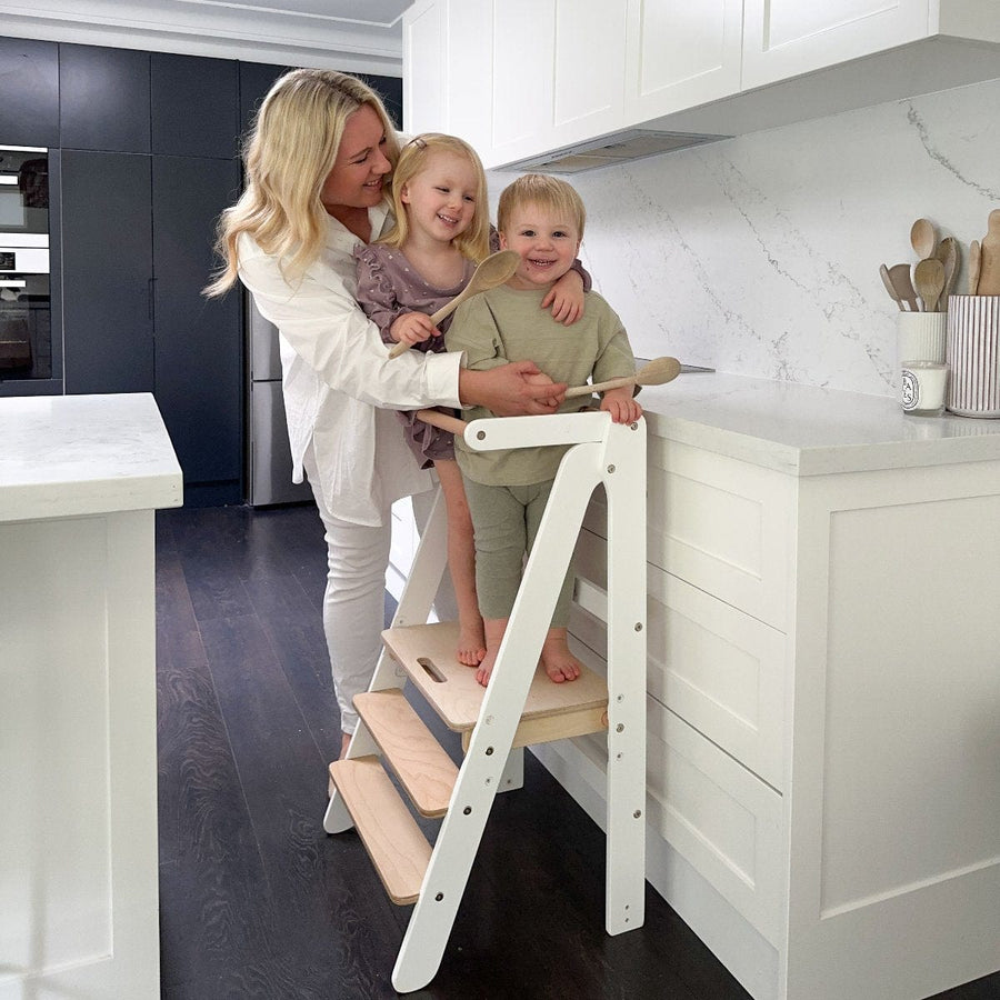 Toypark Folding Learning Tower - White/Natural