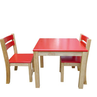 QToys Red Top Timber Table with 2 Matching Chairs