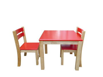 QToys Red Top Timber Table with 2 Matching Chairs