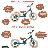 Trybike 2 in 1 Vintage Steel Balance Bike - Blue