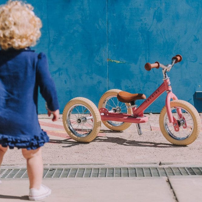 Trybike 2 in 1 Vintage Steel Balance Bike - Pink