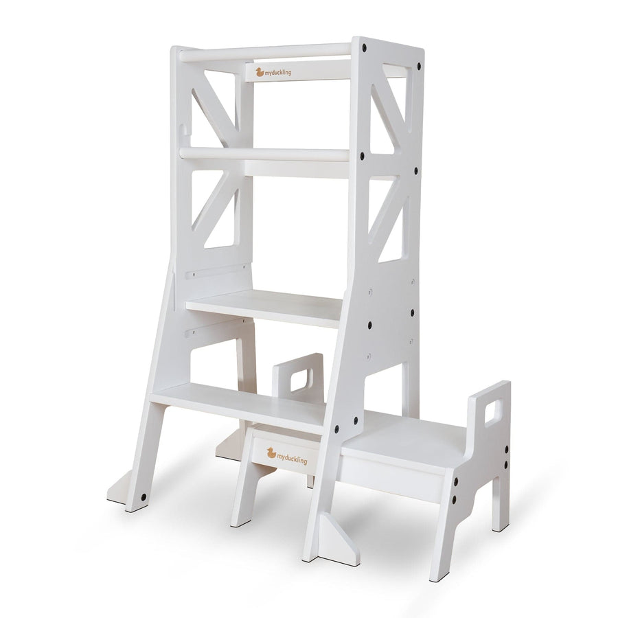 My Duckling JALA Deluxe Adjustable Learning Tower (White) - Flag with Rectangle Handle