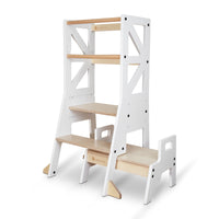 My Duckling JALA Deluxe Adjustable Learning Tower (White/Natural) - Flag with Rectangle Handle (Mid August Pre-Order)