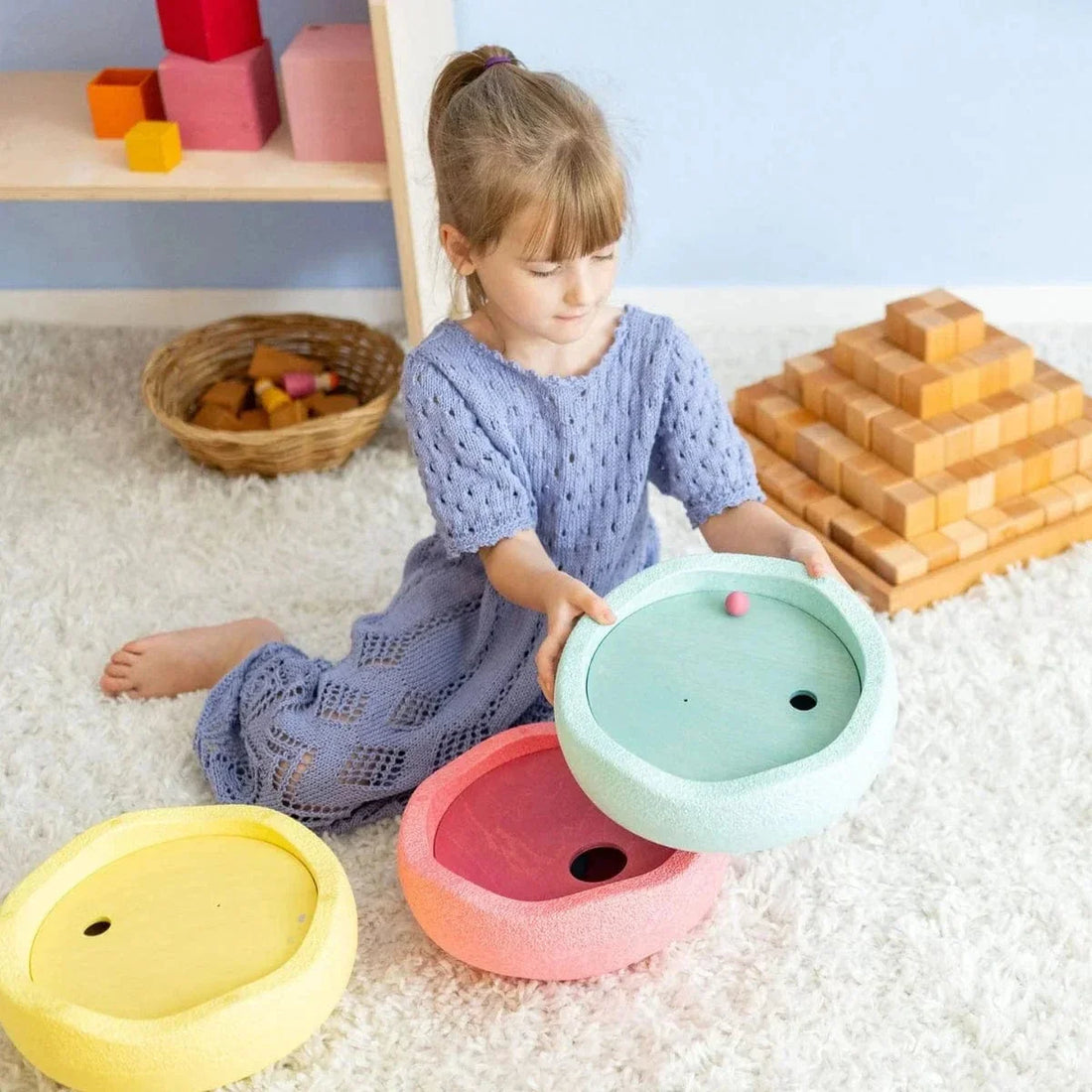 Grimm's x Stapelstein Set - Original Rainbow Complete Pastel Set of 8 + Grimm's Rolling Disc Set