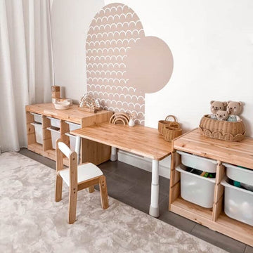 My Duckling Montessori Kids Height Adjustable Table With One Wooden Chair
