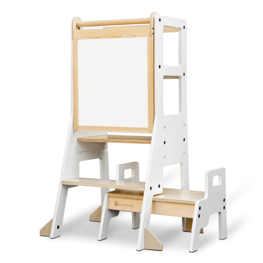 My Duckling Adjustable Learning Tower with Stool – White + Natural (Mid August Pre-Order)