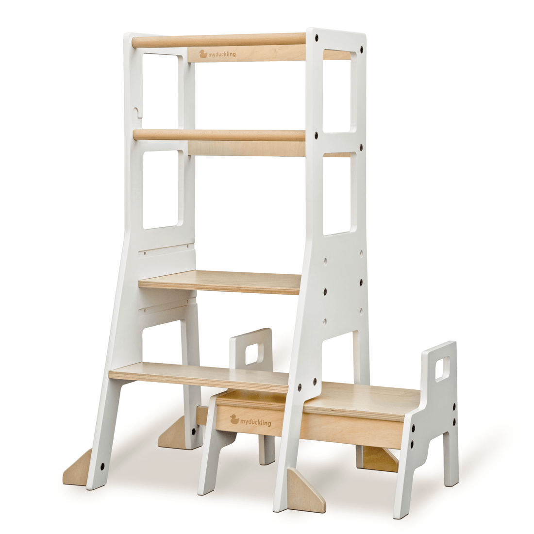 My Duckling Adjustable Learning Tower with Stool – White + Natural (Mid August Pre-Order)