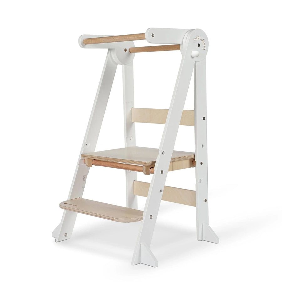 My Duckling Deluxe Folding Adjustable Learning Tower - White/Natural