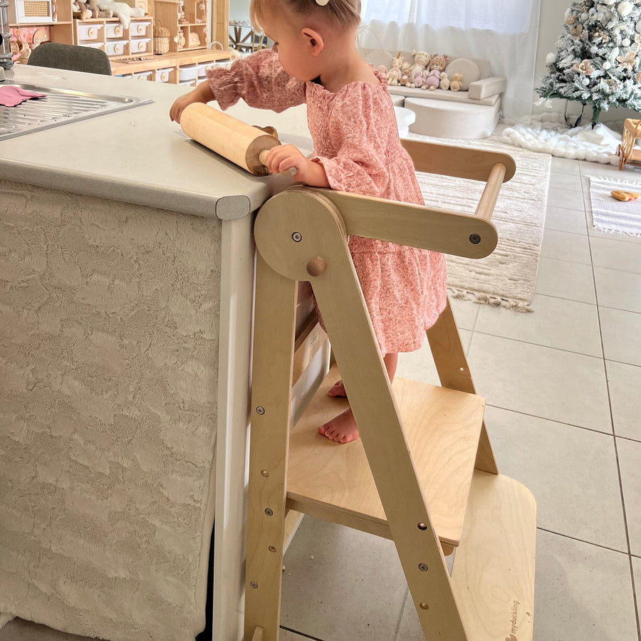 My Duckling Deluxe Folding Adjustable Learning Tower - Natural (Mid August Pre-Order)