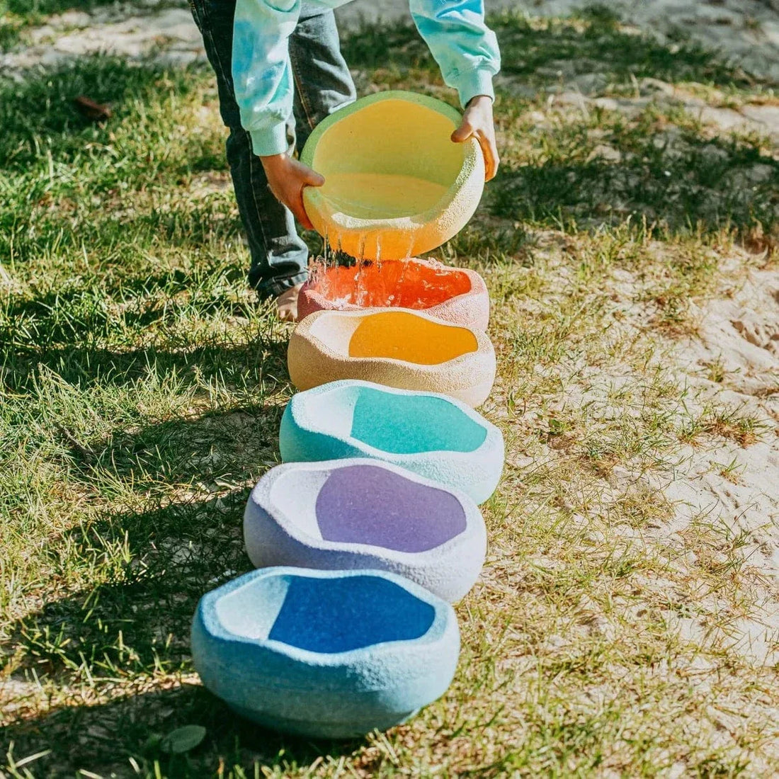 Grimm's x Stapelstein Set - Original Rainbow Complete Pastel Set of 8 + Grimm's Rolling Disc Set