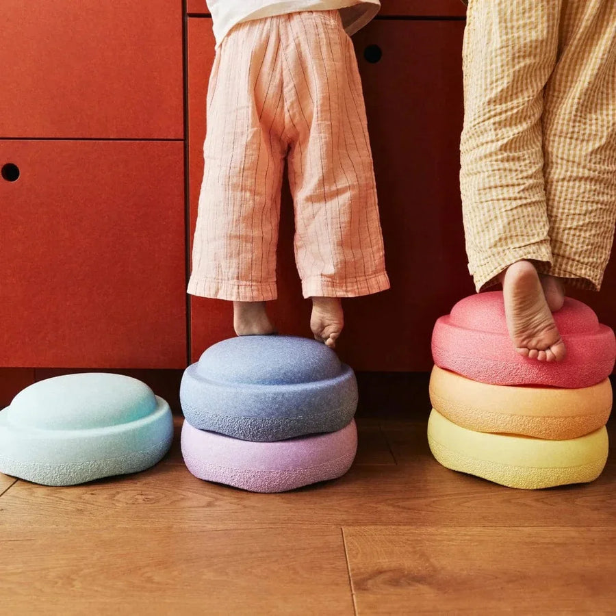 Grimm's x Stapelstein Set - Original Rainbow Complete Pastel Set of 8 + Grimm's Rolling Disc Set