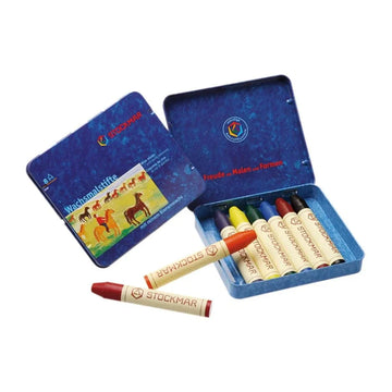 Stockmar Wax Crayons w Pure Beeswax 8 Sticks in Tin w Black