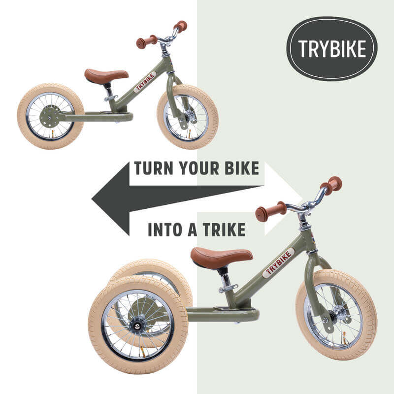 Trybike 2 in 1 Vintage Steel Balance Bike - Green