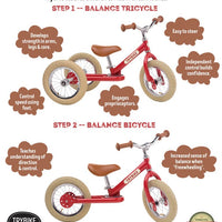 Trybike 2 in 1 Vintage Steel Balance Bike - Red