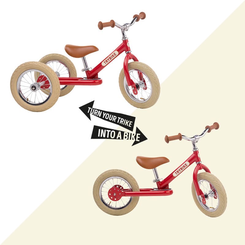 Trybike 2 in 1 Vintage Steel Balance Bike - Red